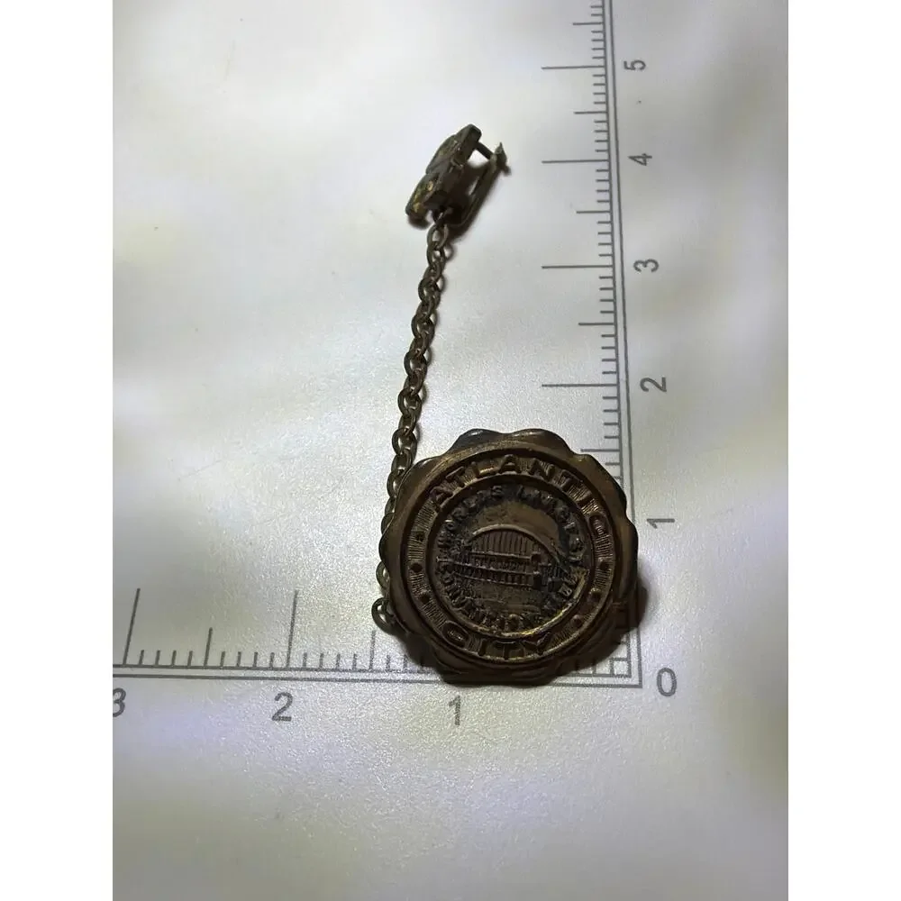 Vintage Atlantic City Convention Hall 36 Year Service Chain Lapel Pin Gold Tone